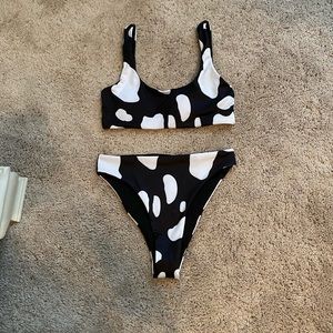 Cow print white and black bikini